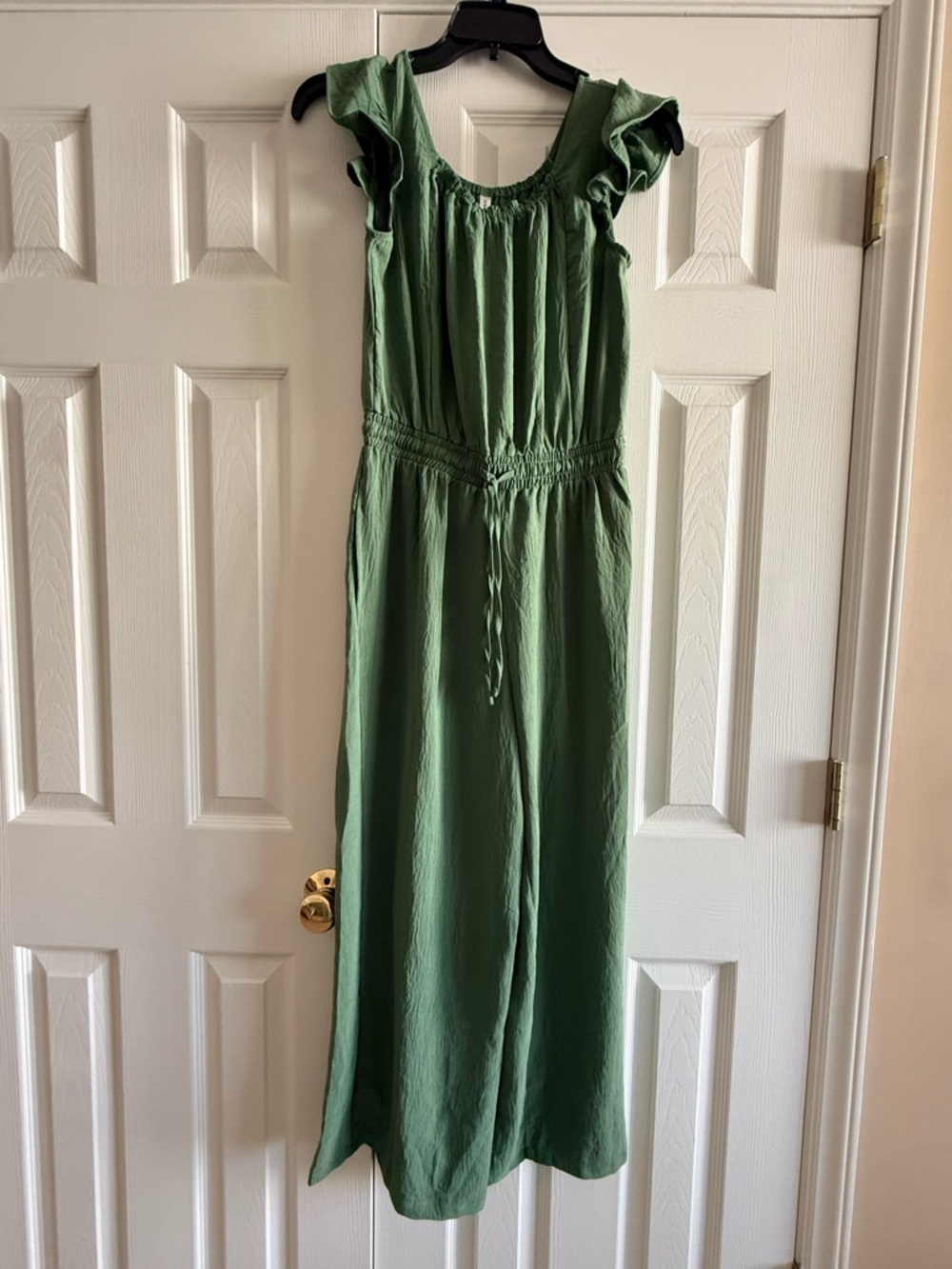 Olive Green Ruffled Strap Wide-Leg Jumpsuit
